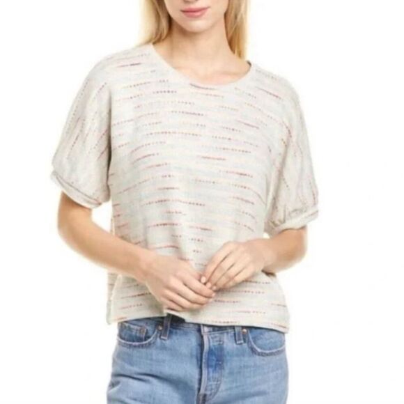 Madewell Short Sleeve Cropped Sweater in Blue Multi Stripe - Size XXS - Picture 1 of 6